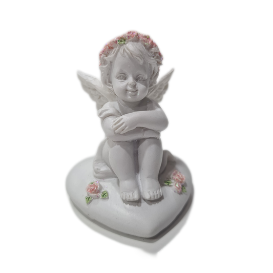 Cherub With Pink Roses - Hands Hugging His Knees