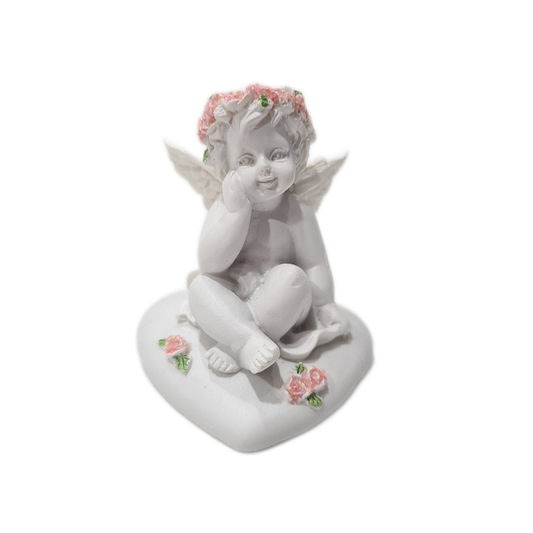 Cherub With Pink Roses - Hand Resting On Cheek