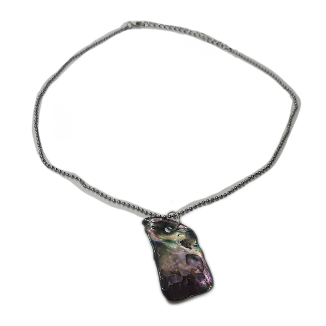 Rectangle shaped Paua Shell Necklace With Silver Chain
