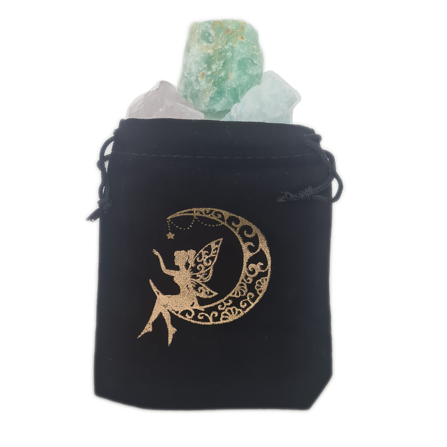 Fairy Sitting on Moon Velvet Drawstring Pouch