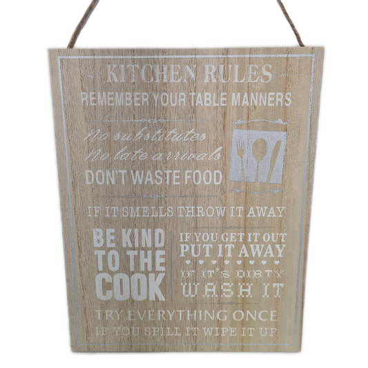 Kitchen Rules Sign Natural Wood