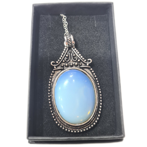 Large Opalite Antique Silver Oval Necklace