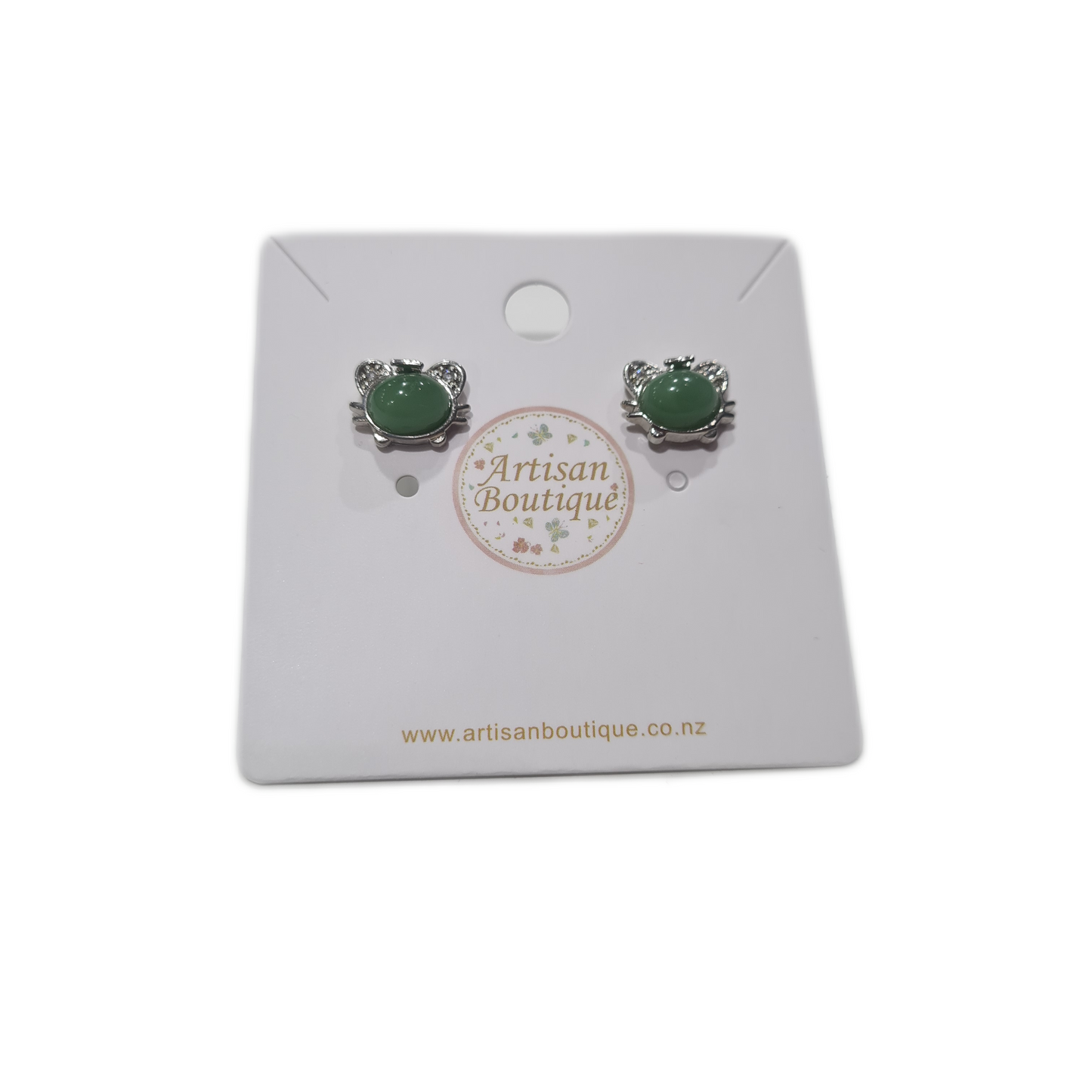 Green Aventurine Cat Stud Earrings