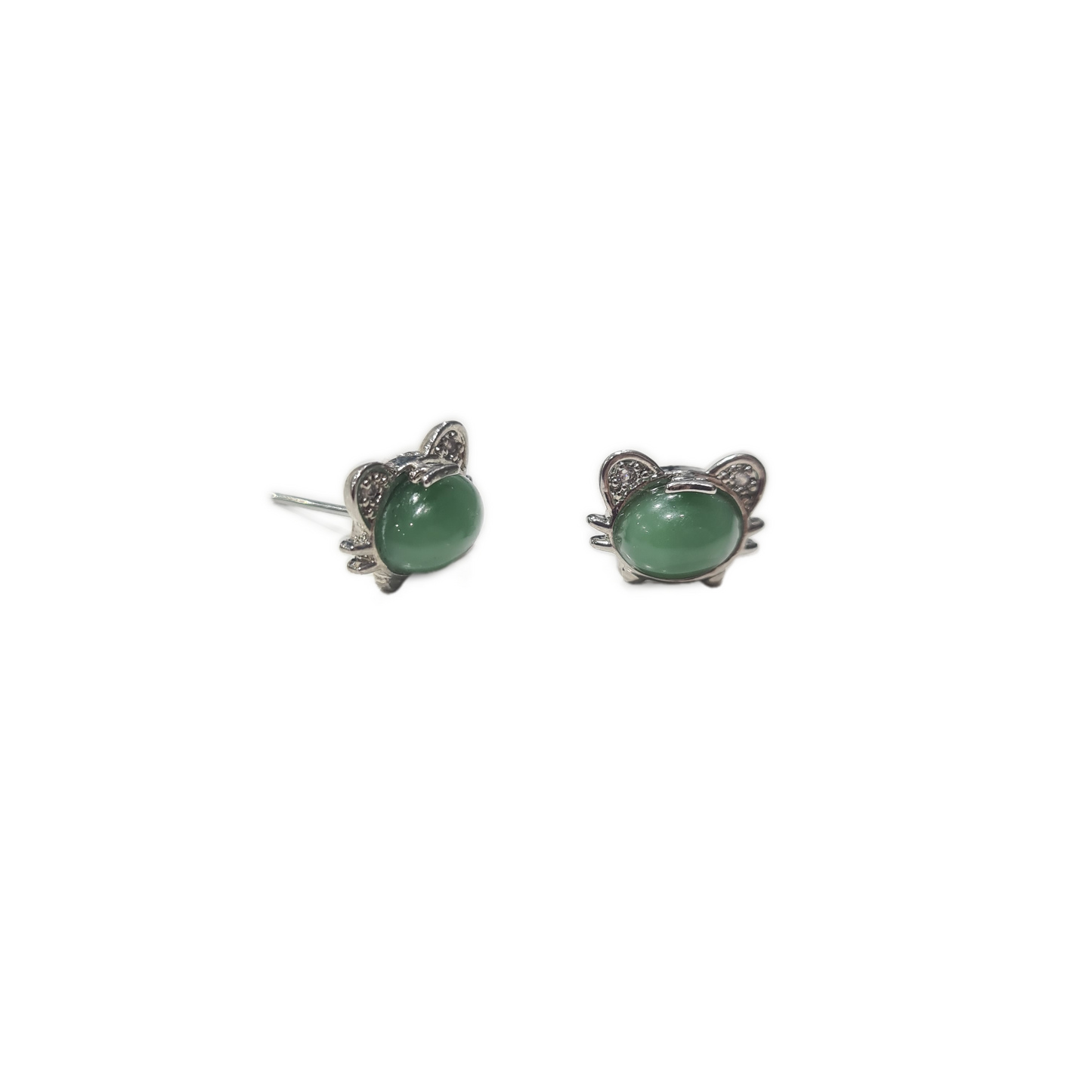 Green Aventurine Cat Stud Earrings