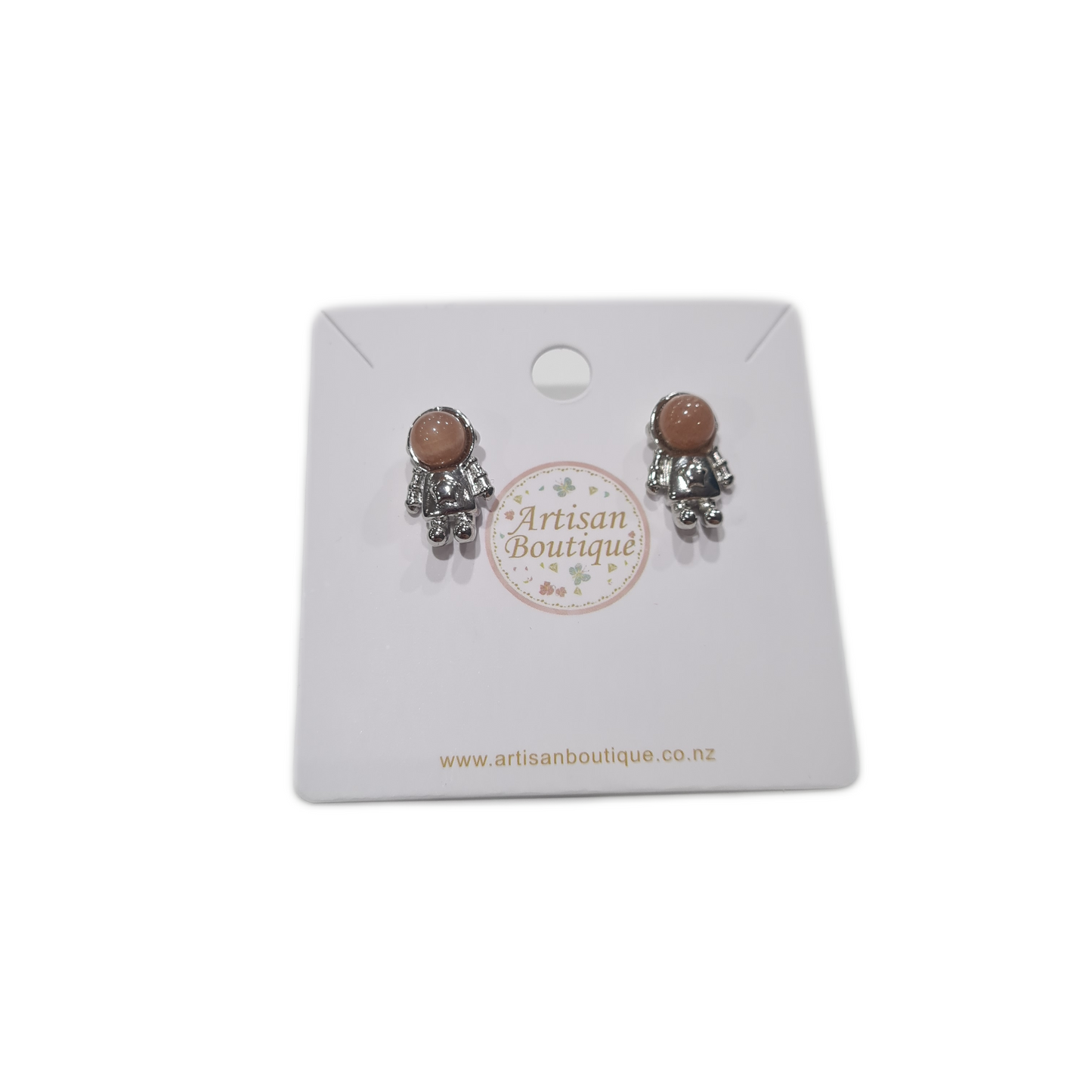 Peach Moonstone Astronaut Stud Earrings