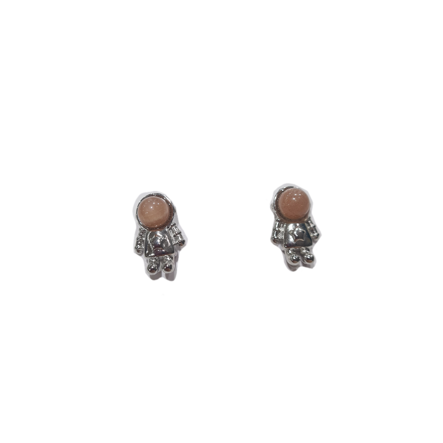 Peach Moonstone Astronaut Stud Earrings