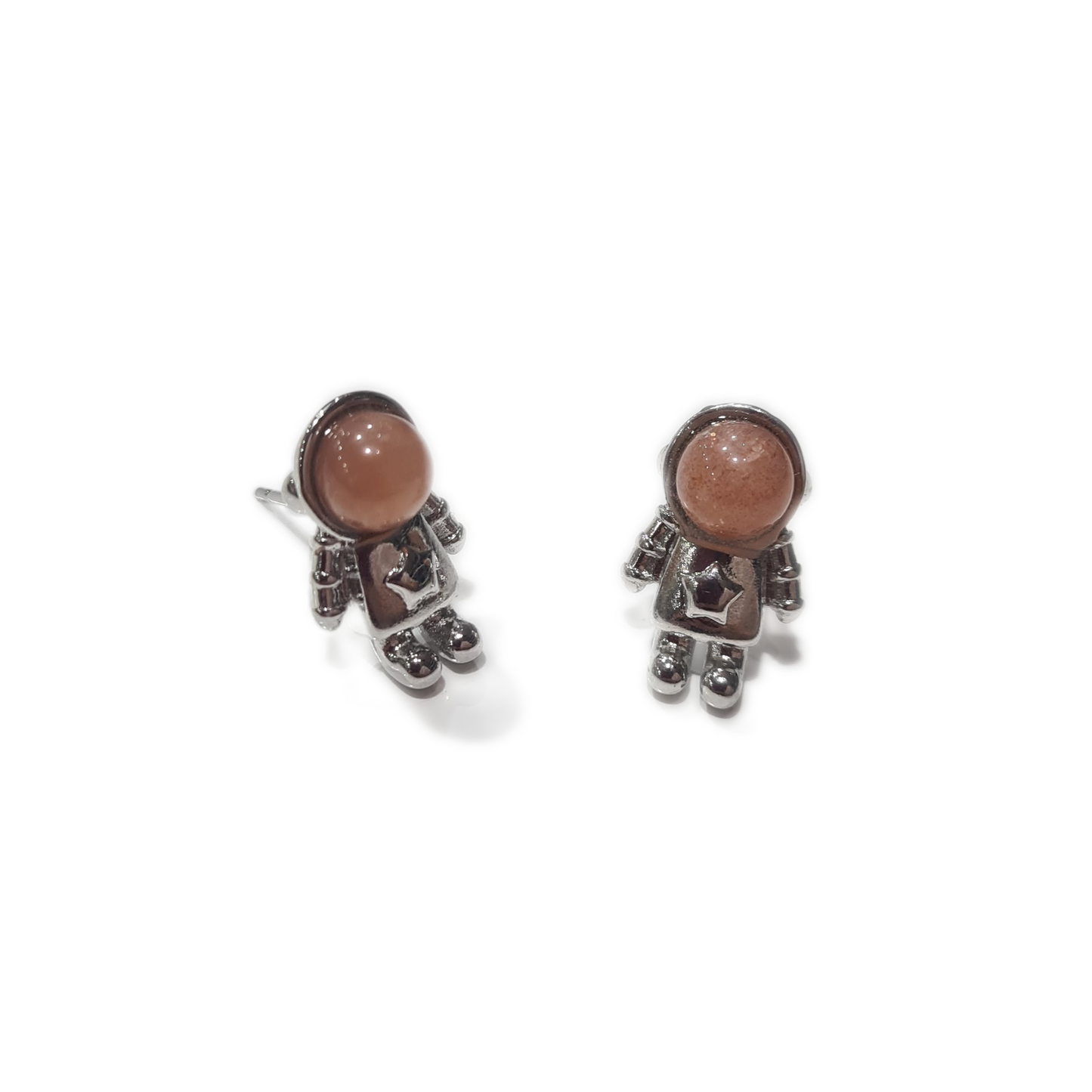 Peach Moonstone Astronaut Stud Earrings