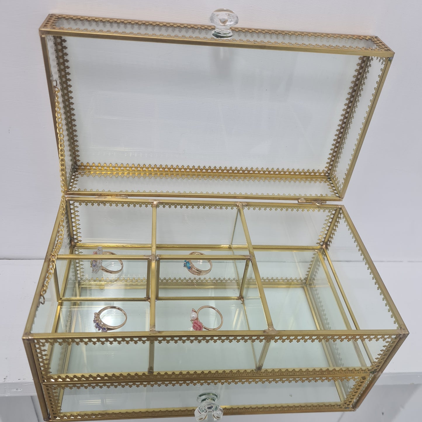 Brass Glass Make Up and Jewellery Box