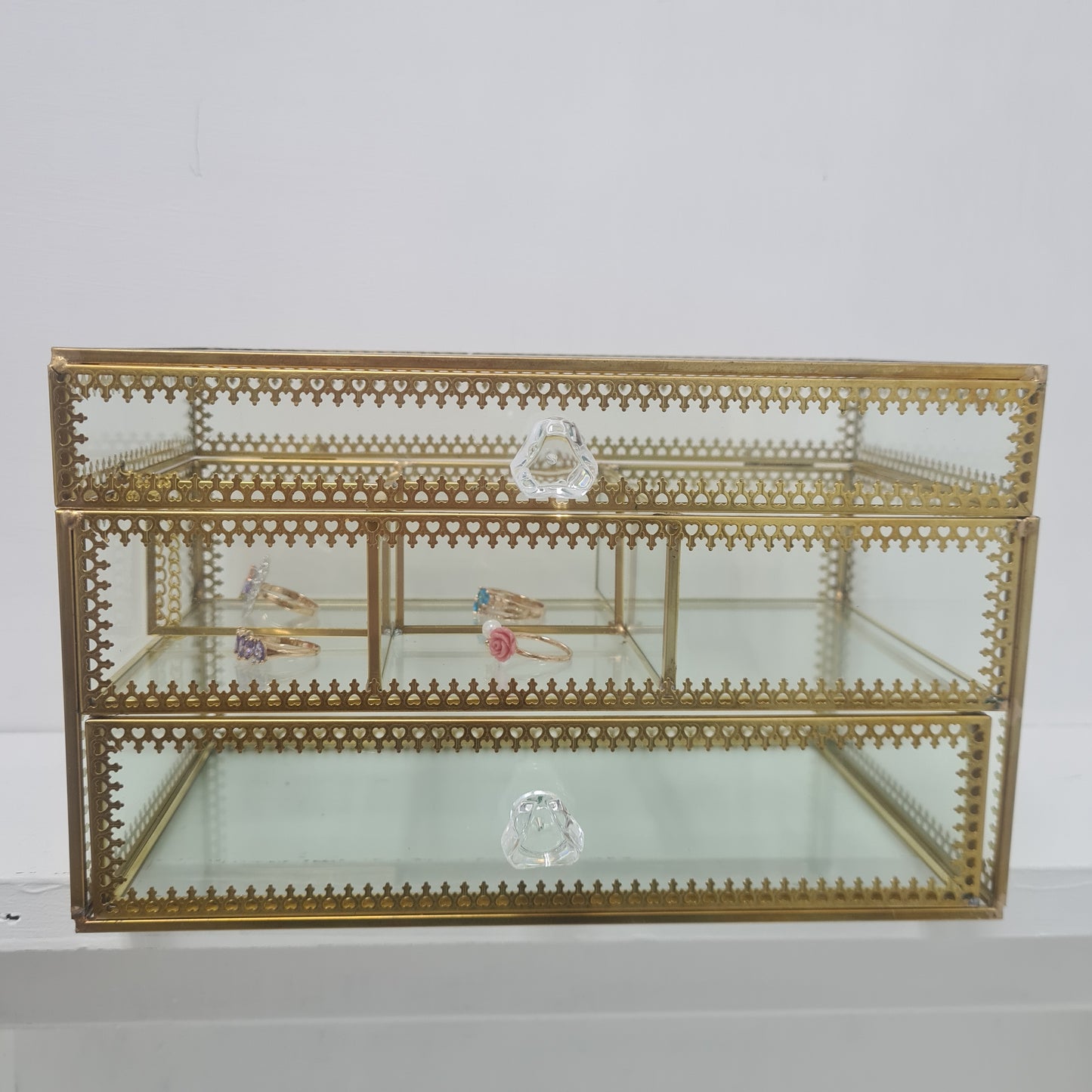 Brass Glass Make Up and Jewellery Box