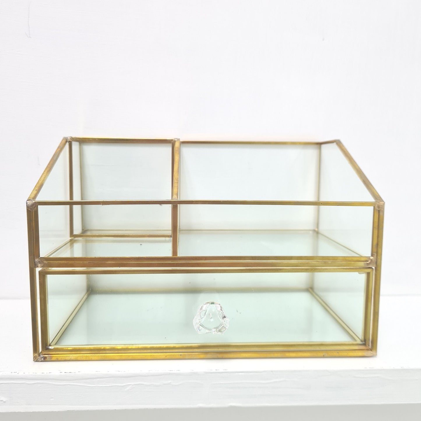 Brass Glass Make Up and Jewellery Box