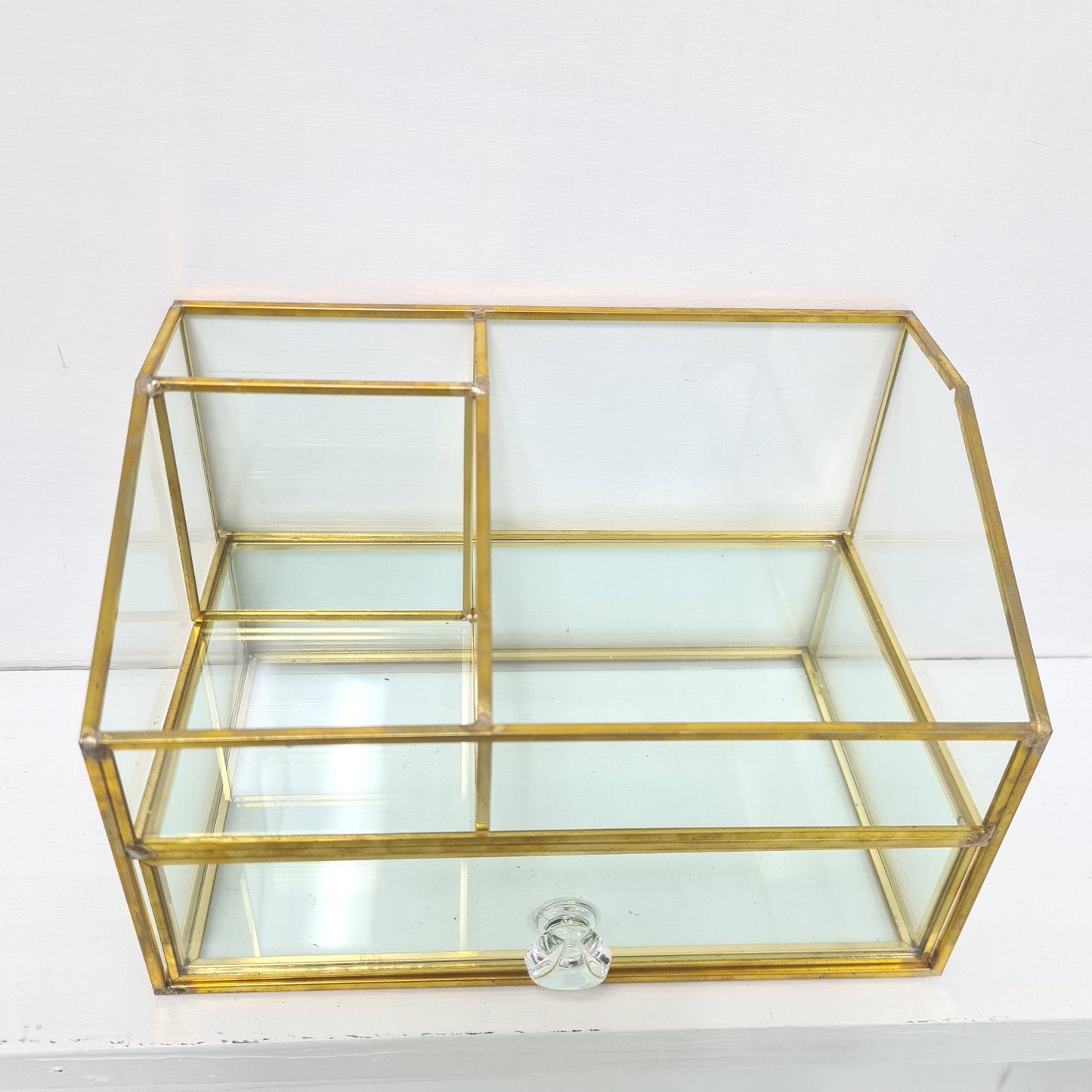 Brass Glass Make Up and Jewellery Box