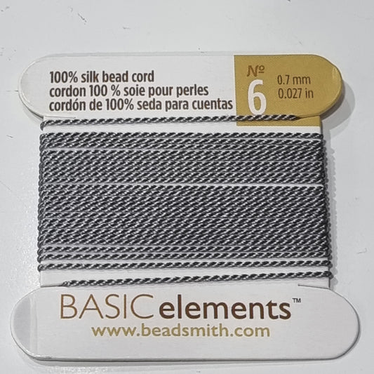Beadsmith 100% Grey Silk Cord No6