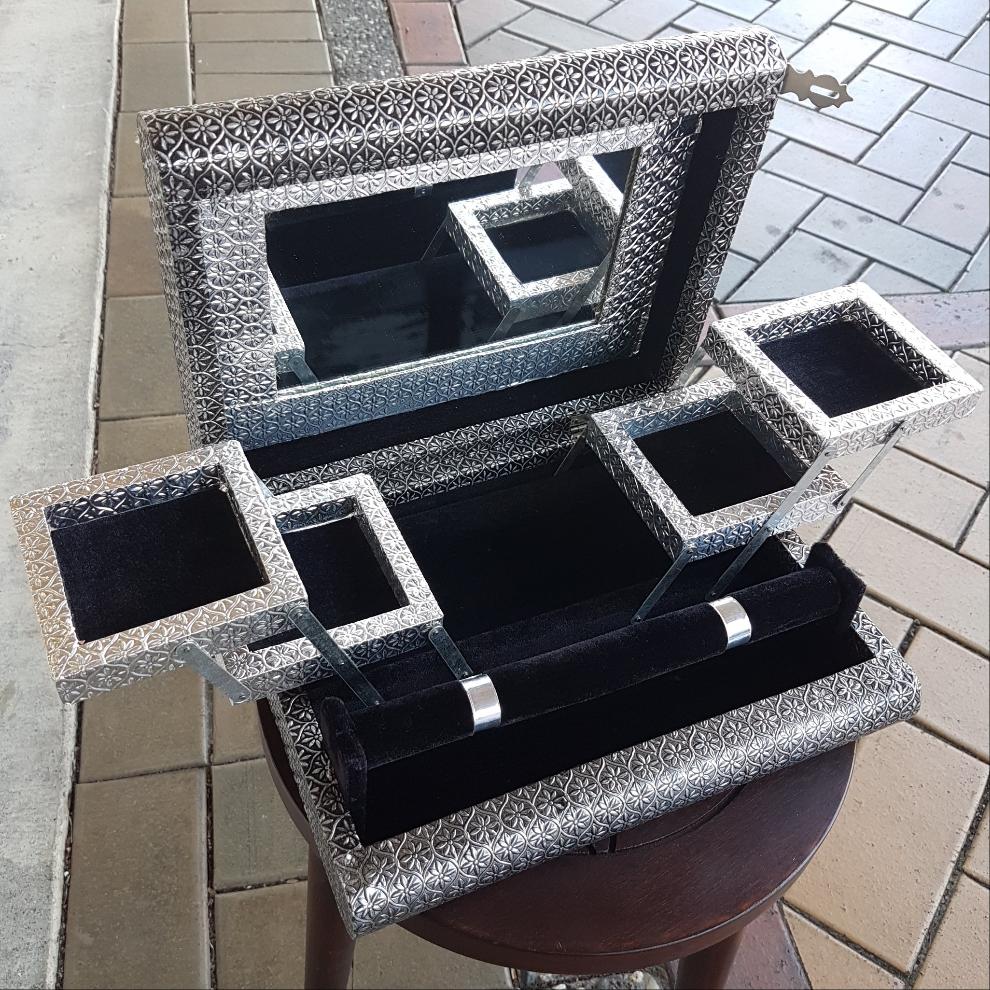 Dark Silver Jewellery Box - Black Velvet