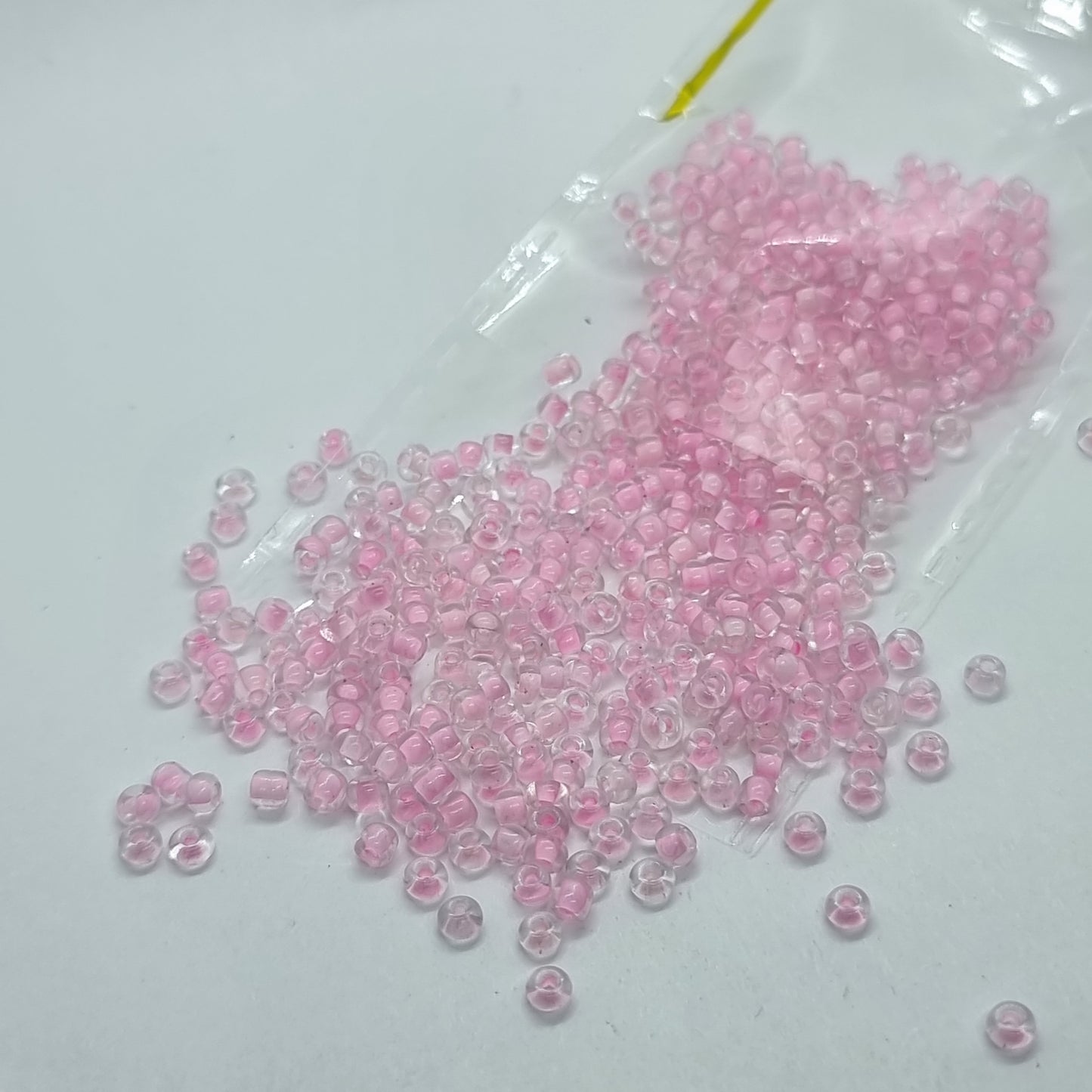 15g 2mm Pink Lined Clear Glass Beads