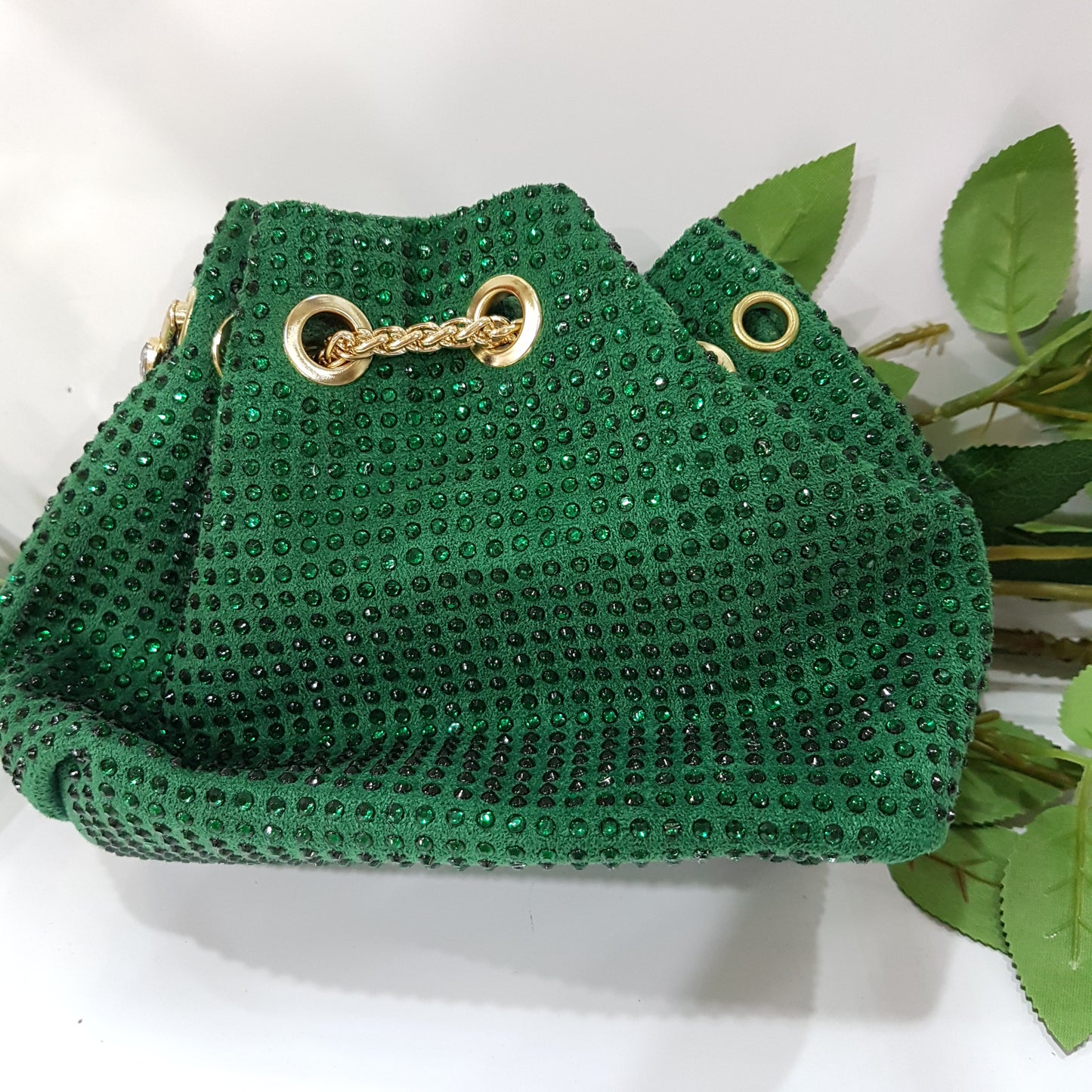 Green Rhinestone Bucket Bag
