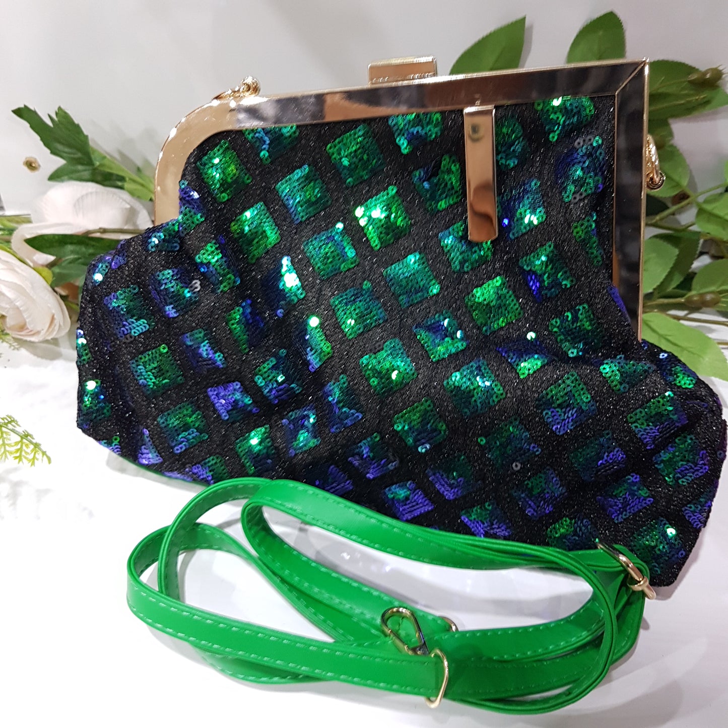 Green Glitter Sequin Clutch Purse