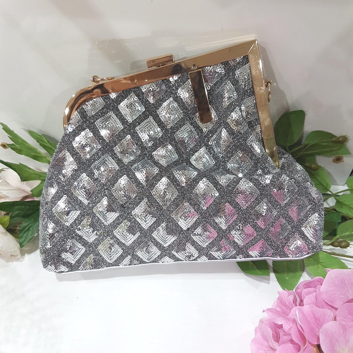 Silver Glitter Sequin Clutch Purse