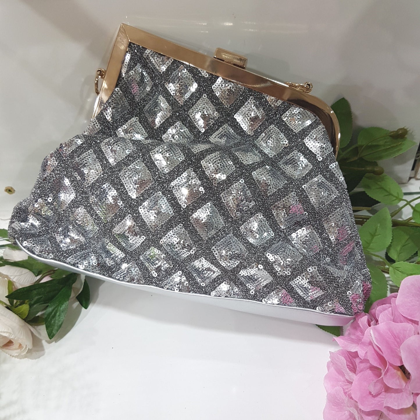 Silver Glitter Sequin Clutch Purse