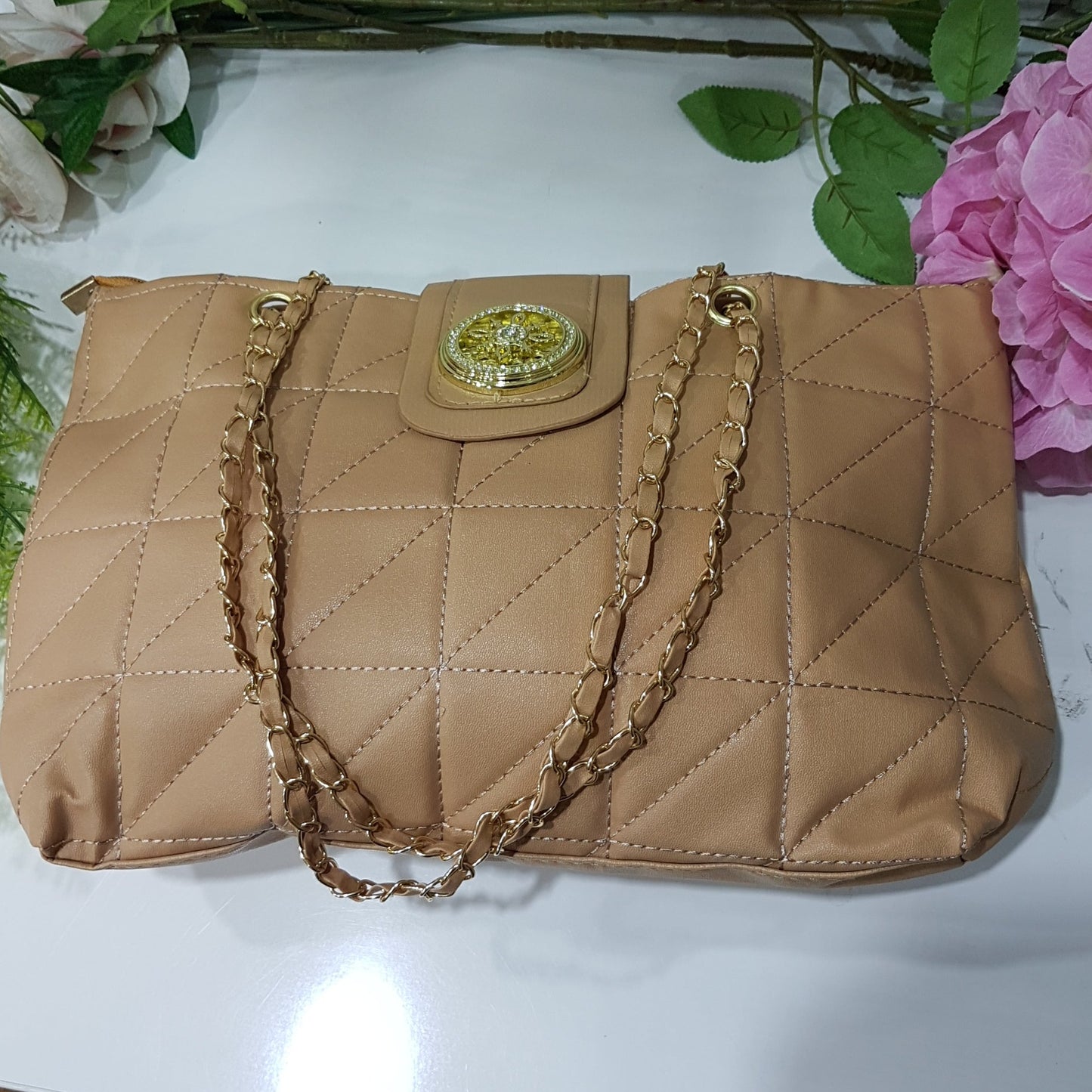 Light Brown Rhomboid Underarm Bag