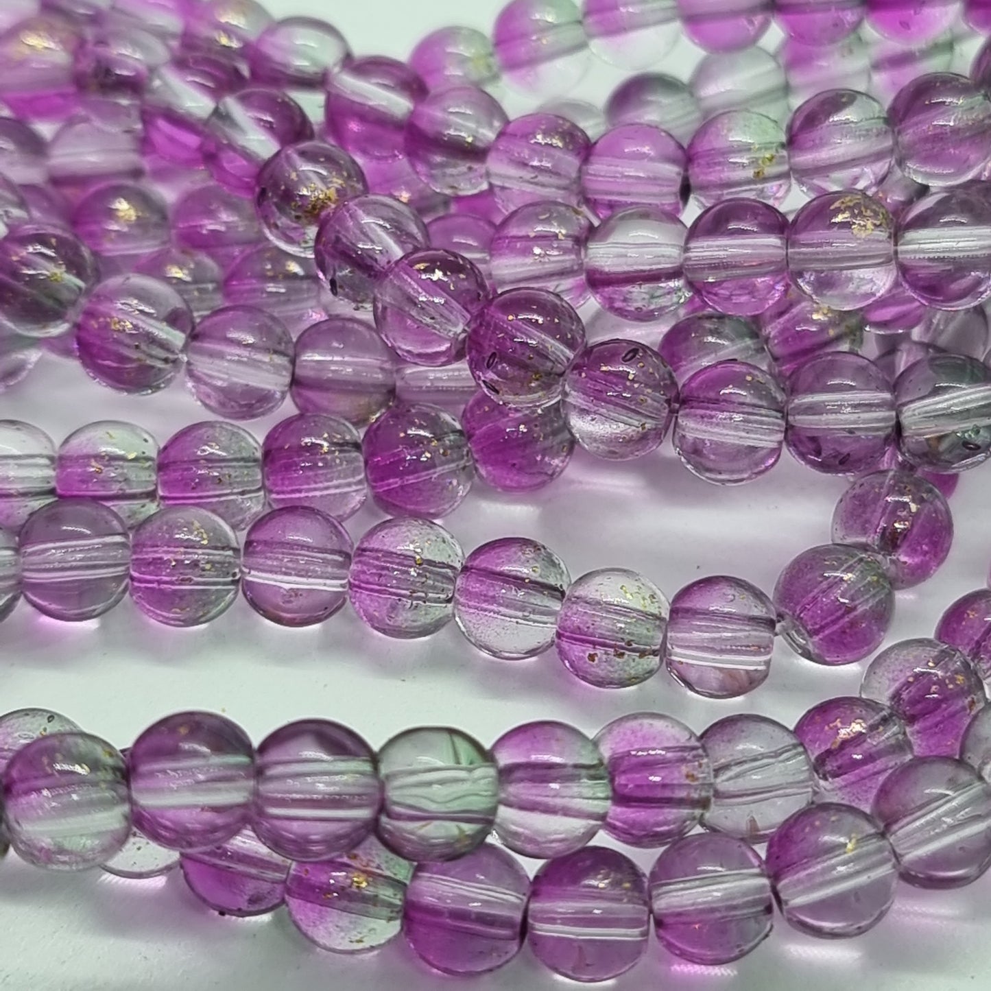 6mm Glitter Purple Green Glass Beads