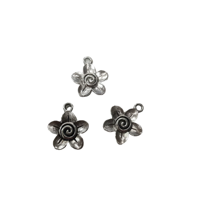 Silver Flower Charm With swirls