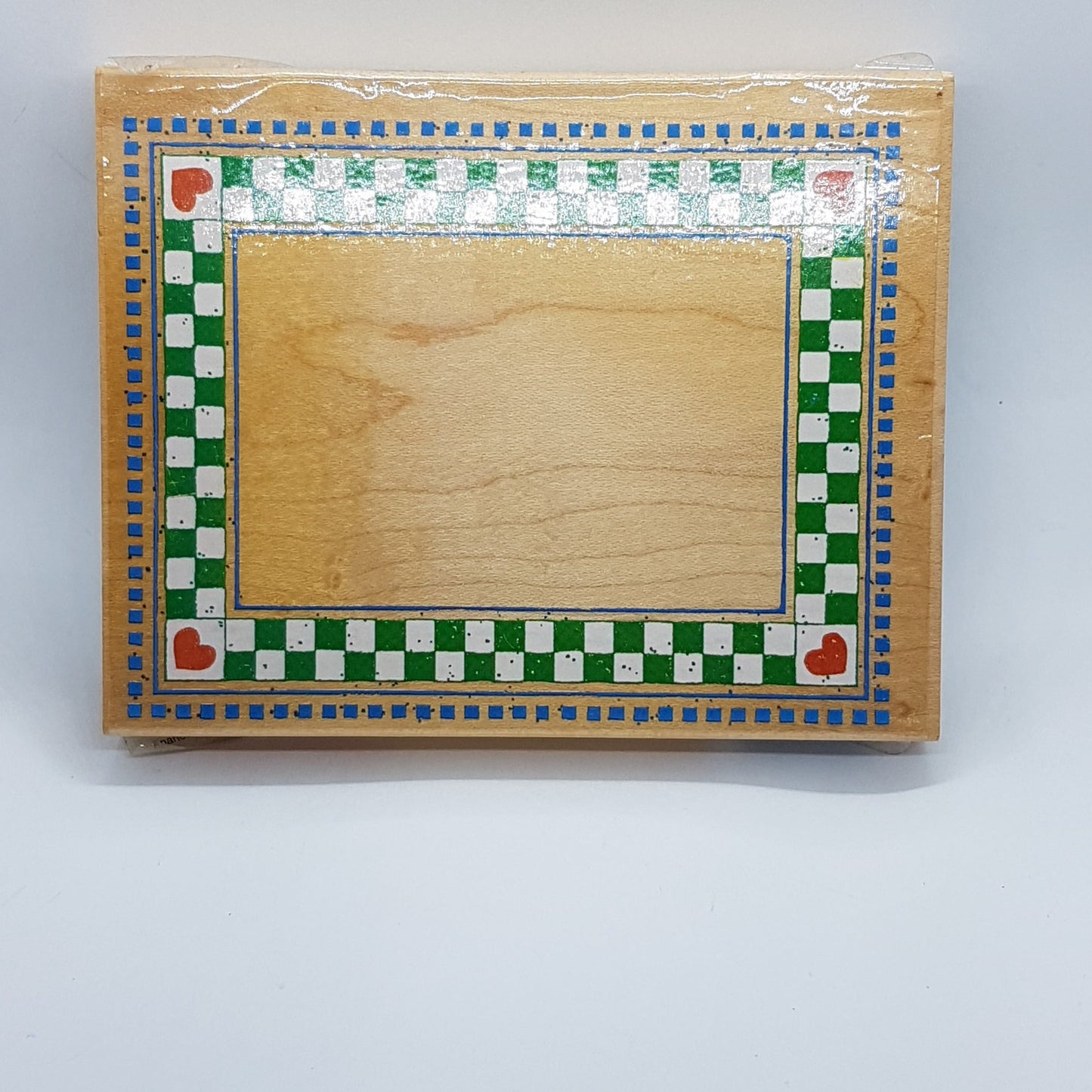 Checkered Frame Wooden Rubber Stamp