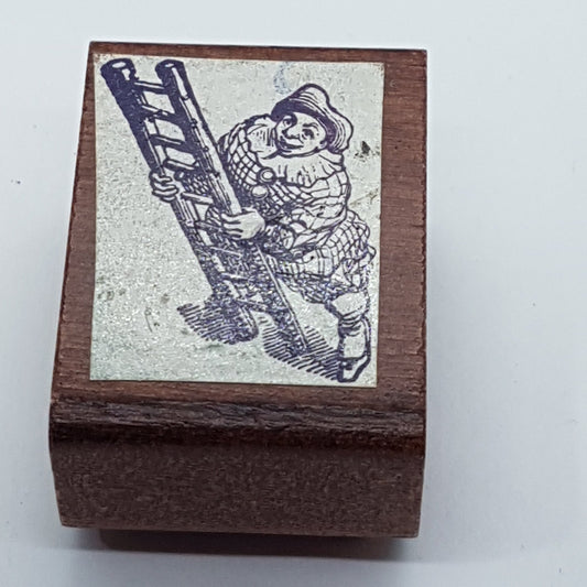 Man holding Ladder Wooden Rubber Stamp