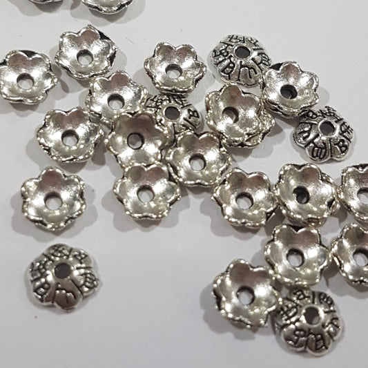 50PC Silver Bead Caps