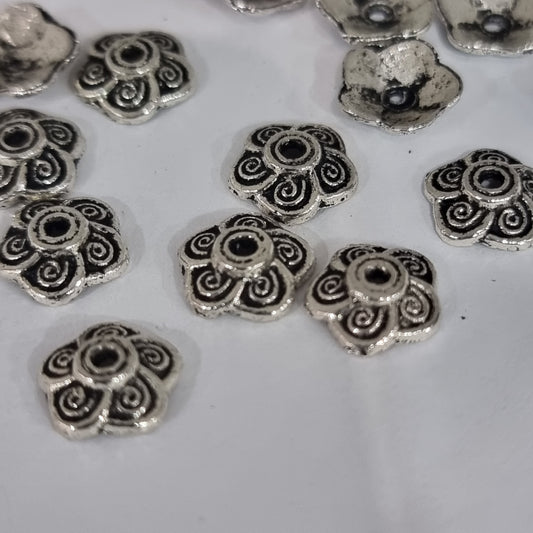 40pc Silver Spiral Bead Caps