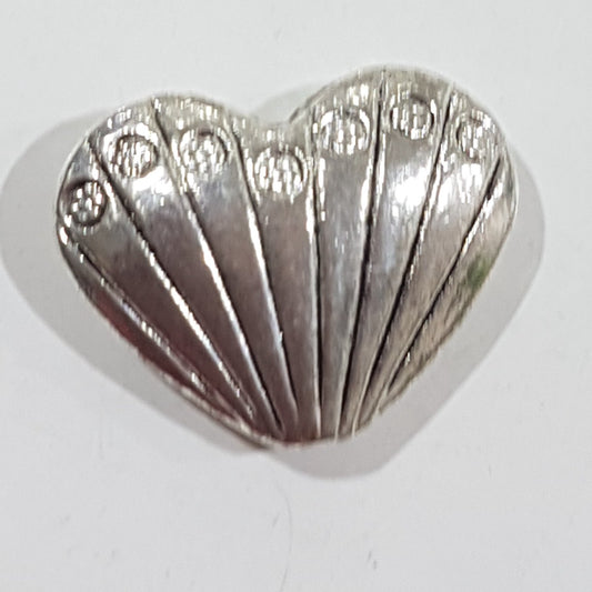 Silver  Heart Shaped Drop Charm Pendant With Stripes & Flowers