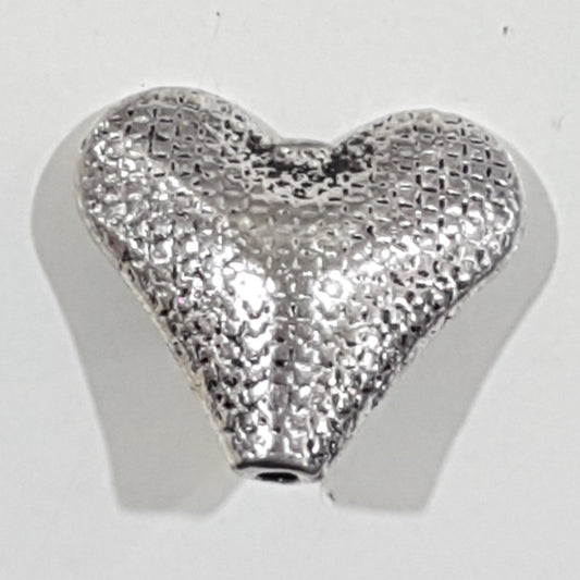 Silver Heart Charm With Delicate Square Pattern