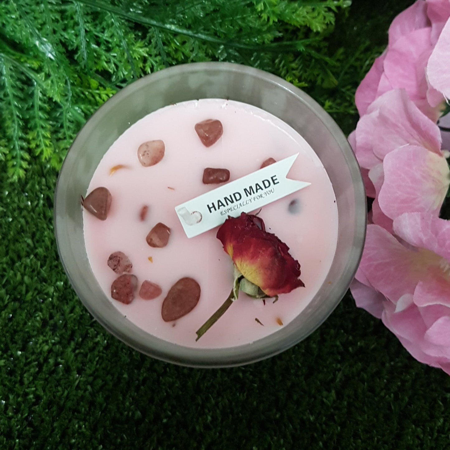 Handmade Rose Quartz Crystal Infused Candle