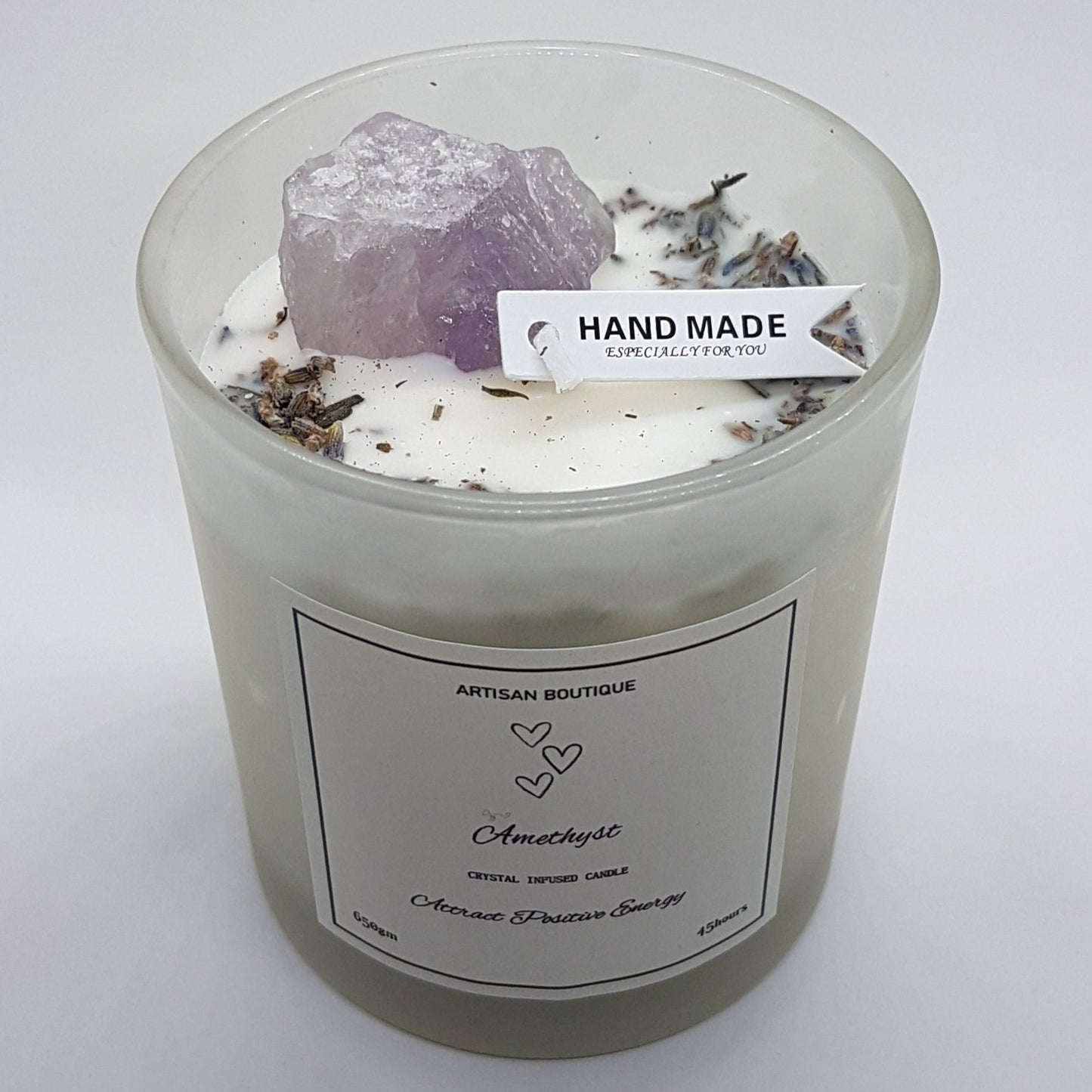 Handmade Lavender Amethyst Crystal Infused Candle