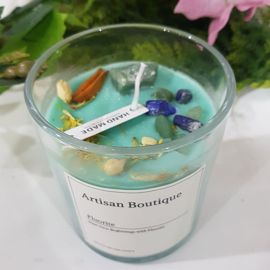 Handmade Fluorite Crystal Jasmine Infused Candle