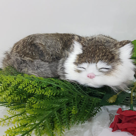 Lifelike Sleeping Cat Toy Brown/Grey