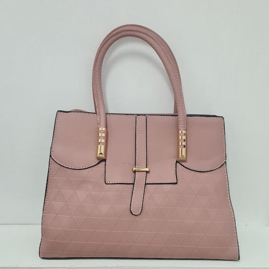 2 pc Large Dark Pink Leather Handbag With Triangle Pattern.