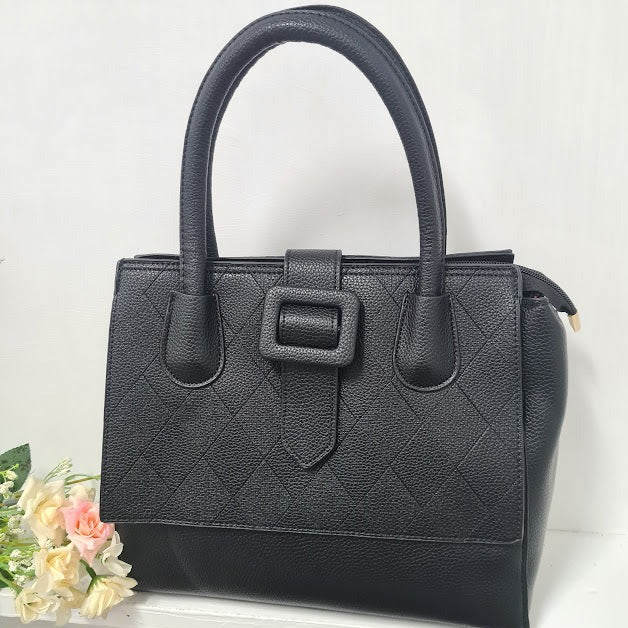 2pc Large Black Leather Handbag