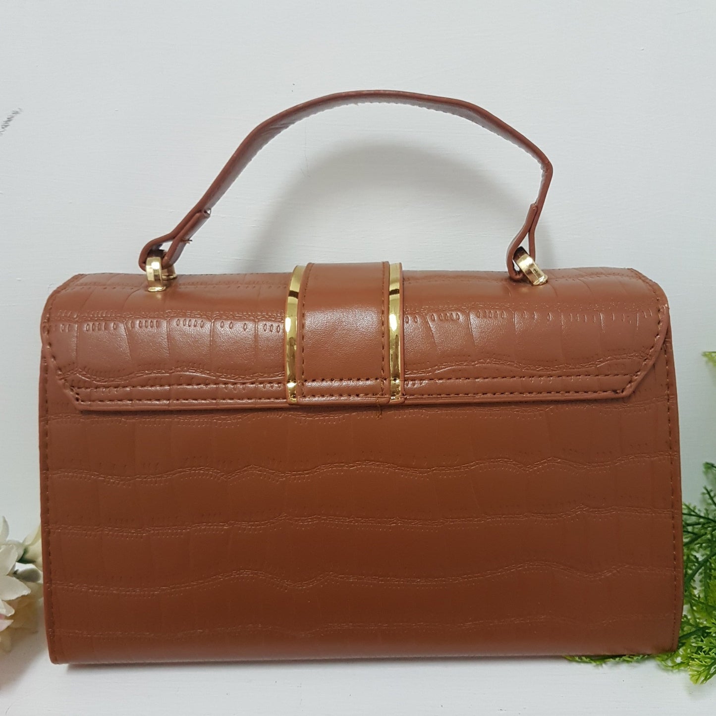 Large Stone Pattern Brown Handbag