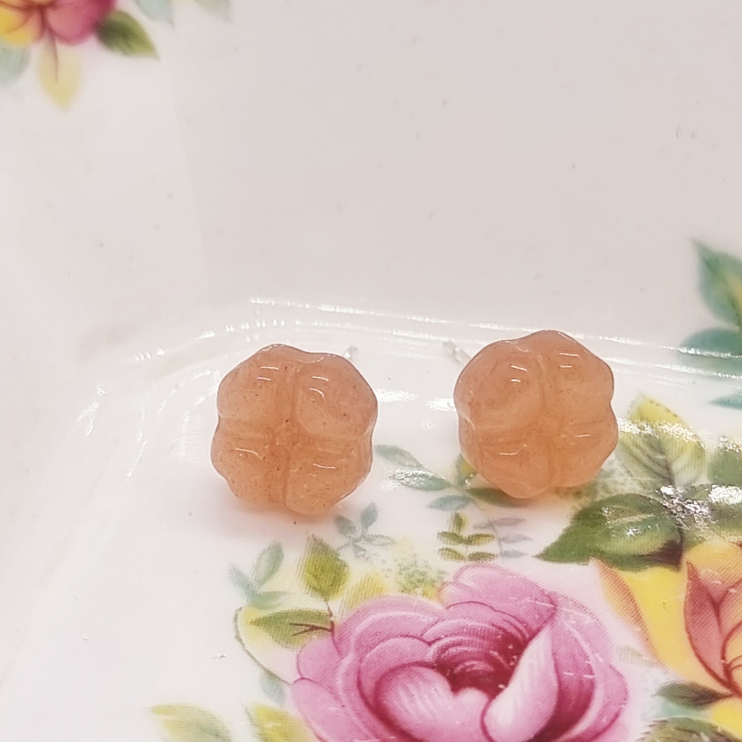 Peach Moonstone Flower Earrings