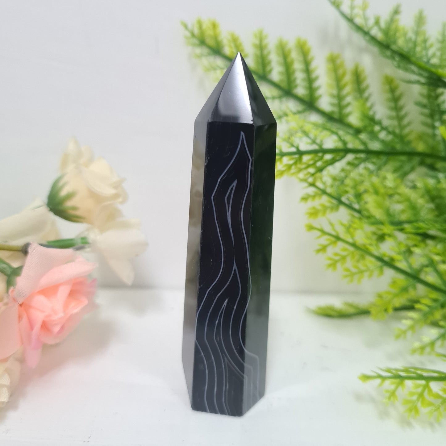 Black Agate Gemstone Point