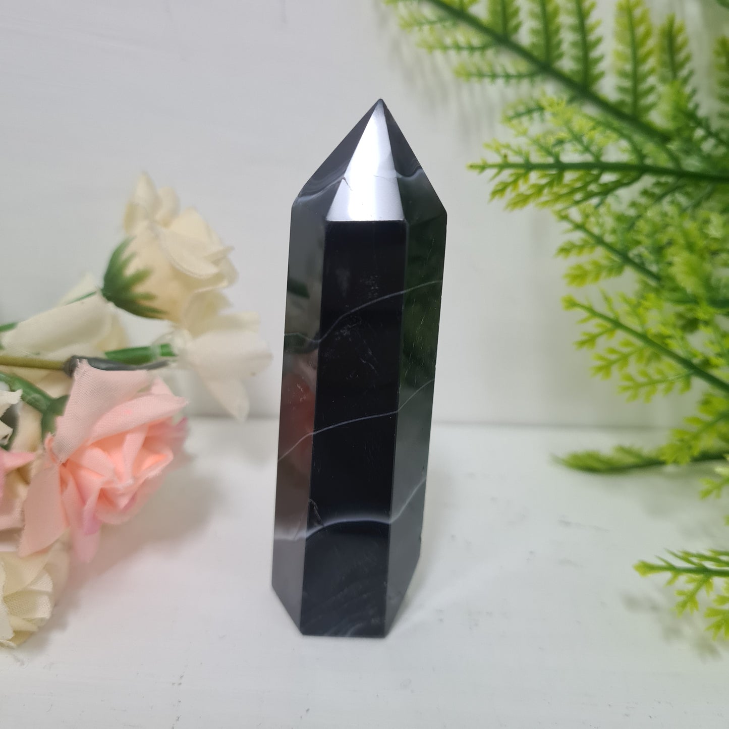 Black Agate Gemstone Point