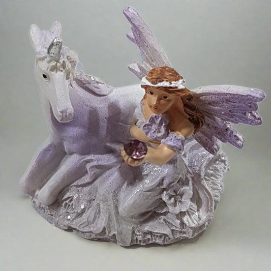 Fairy & Unicorn With Gemstone - Kneeling Together