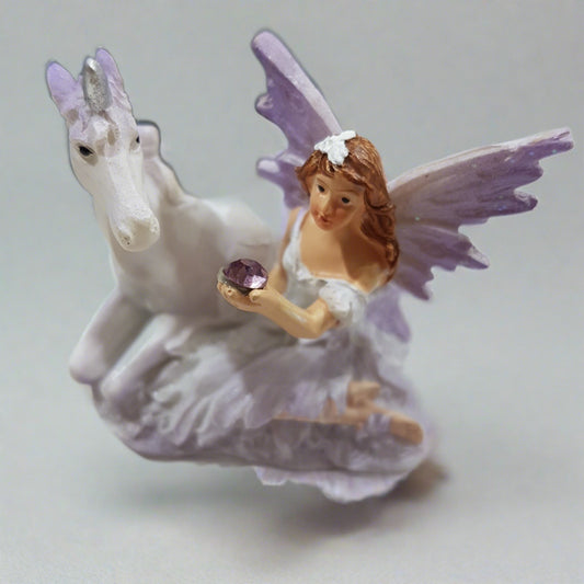 Fairy & Unicorn With Gemstone - Sitting Together