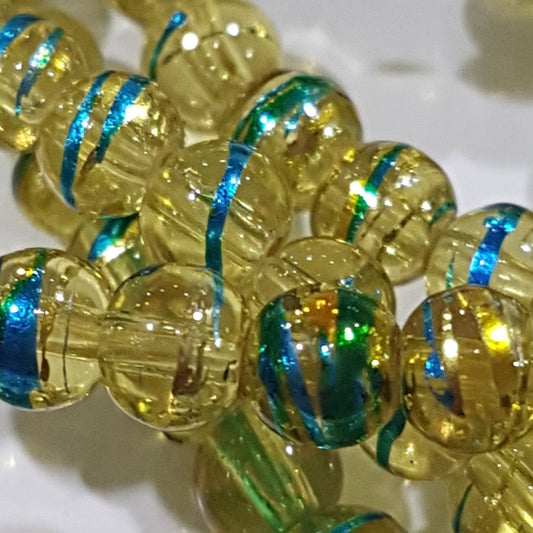 4mm Yellow Gold & Blue Glass Beads