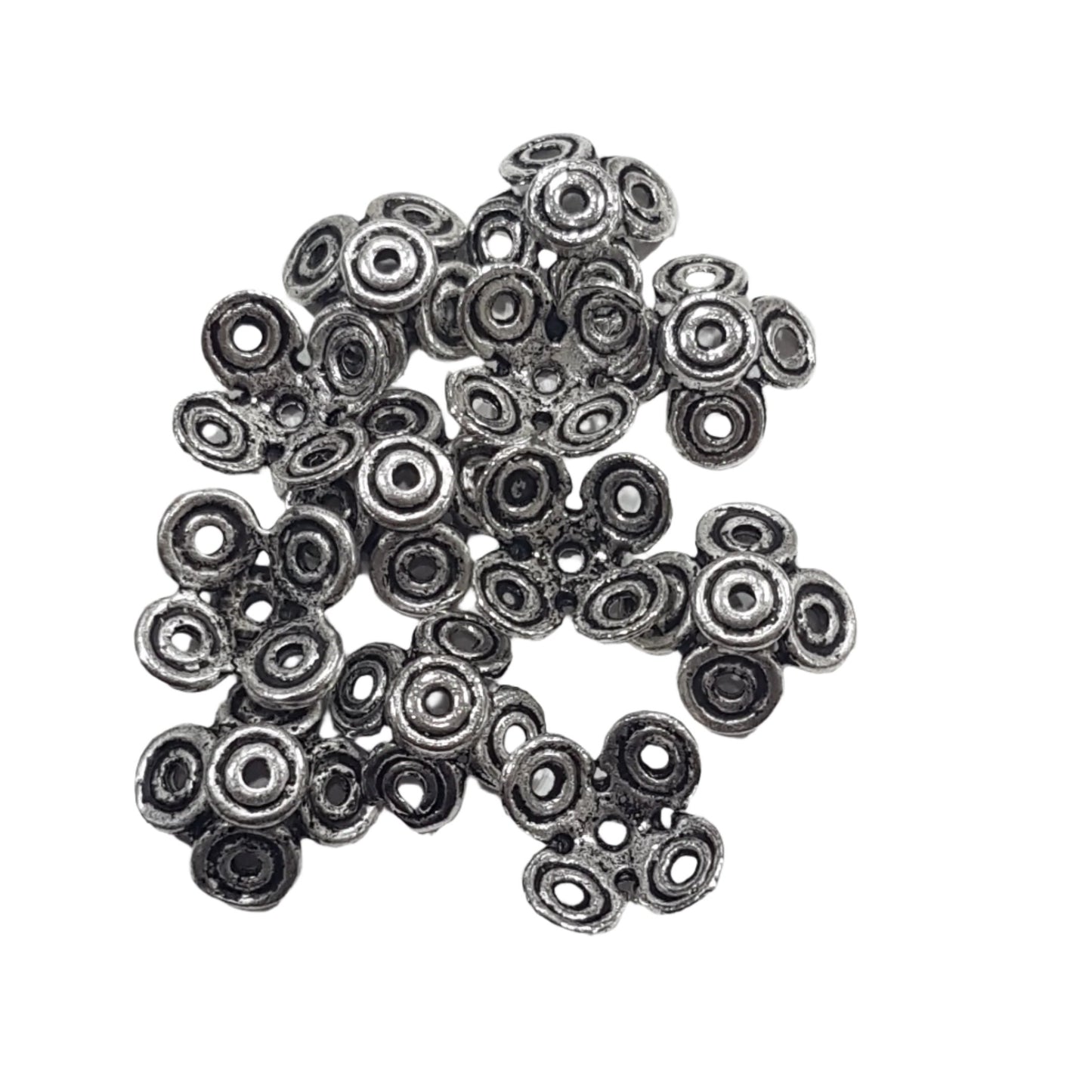 30pc Large Silver Floral Bead Caps