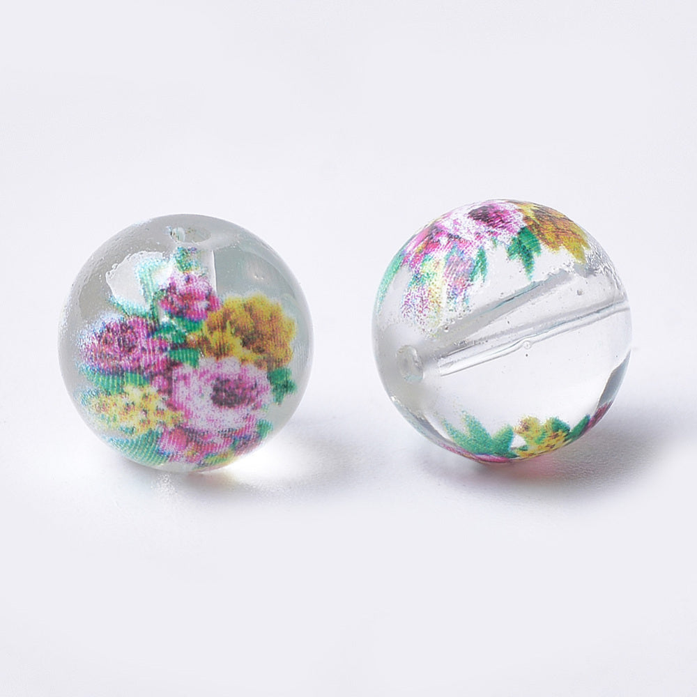 8mm Printed Floral Glass Bead