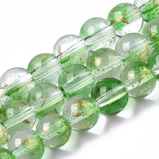 6mm Glitter Green Glass Beads