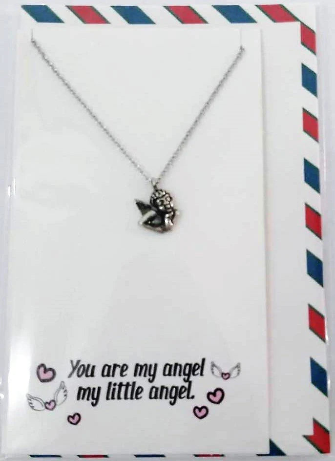 Pewter Angel Pendant With a Card and Envelope.