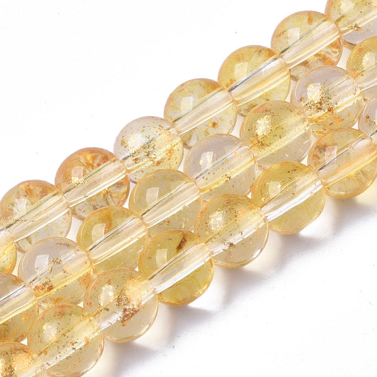6mm Yellow Glitter Glass Beads