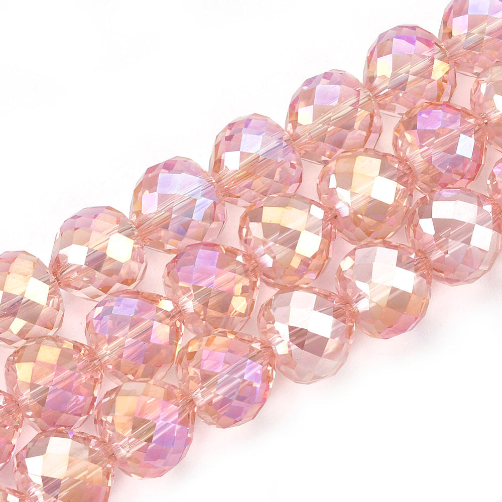 6pc Faceted Pink Crystal Drop Glass Beads